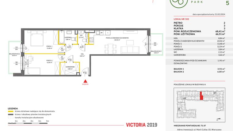 Rzut - Mieszkanie na sprzedaż 3 pokoje o powierzchni 68,37 m² - numer 102 w Olchowy Park V