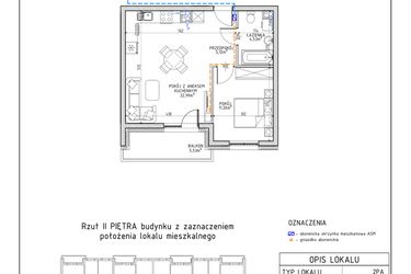 Rzut - Mieszkanie na sprzedaż 2 pokoje o powierzchni 43,9 m² - numer 17 w Osiedle Foresto