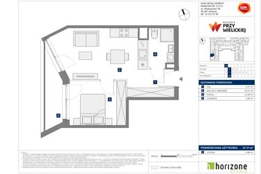 Rzut - Mieszkanie na sprzedaż 2 pokoje o powierzchni 37,31 m² - numer B-49 w Osiedle przy Wielickiej etap 1.2