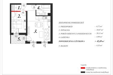 Rzut - Mieszkanie na sprzedaż 2 pokoje o powierzchni 42,49 m² - numer 27 w Enklawa Milanówek
