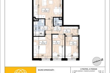 Rzut - Mieszkanie na sprzedaż 4 pokoje o powierzchni 59,6 m² - numer C3/2/1 w ACCANTO