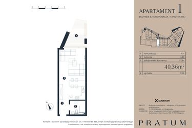 Rzut - Mieszkanie na sprzedaż 1 pokój o powierzchni 40,36 m² - numer A1 w Pratum Apartamenty Etap I