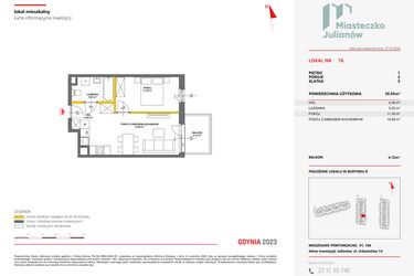 Rzut - Mieszkanie na sprzedaż 2 pokoje o powierzchni 39,87 m² - numer 76 w Miasteczko Julianów