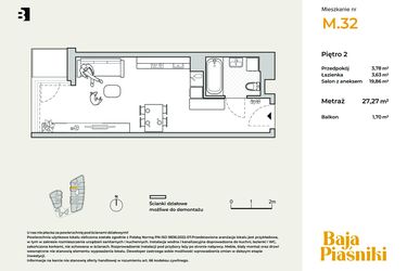 Rzut - Mieszkanie na sprzedaż 1 pokój o powierzchni 27,27 m² - numer M32 w Baja Piaśniki