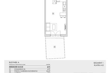 Rzut - Mieszkanie na sprzedaż 1 pokój o powierzchni 34,62 m² - numer A3.0.55 w Zakole Wisły