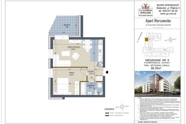 Rzut - Mieszkanie na sprzedaż 2 pokoje o powierzchni 39,75 m² - numer 9 w Apart Warszawska