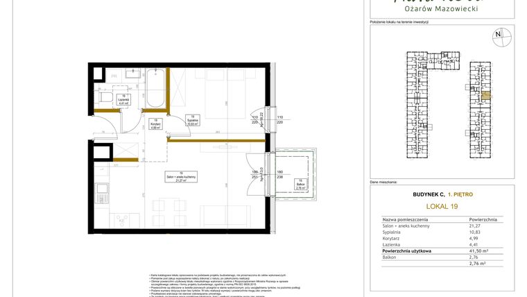 Rzut - Mieszkanie na sprzedaż 2 pokoje o powierzchni 41,5 m² - numer 19 w Aura Nova etap II