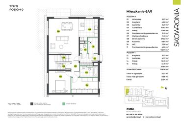 Rzut - Mieszkanie na sprzedaż 4 pokoje o powierzchni 126,56 m² - numer 6AL/1 w Skowronia