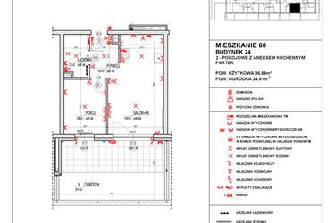 Rzut - Mieszkanie na sprzedaż 2 pokoje o powierzchni 36,89 m² - numer 24_68 w Osiedle 4 Pory Roku - Etap VIII