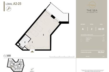 Rzut - Mieszkanie na sprzedaż 1 pokój o powierzchni 36,22 m² - numer A2-25 w The Sea Resort Międzyzdroje