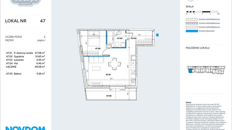 Rzut - Mieszkanie na sprzedaż 2 pokoje o powierzchni 49,08 m² - numer 47 w Stacja Grodzisk