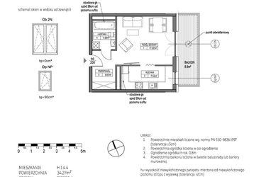 Rzut - Mieszkanie na sprzedaż 1 pokój o powierzchni 34,27 m² - numer H.1.4.4 w City Park bud. G i H
