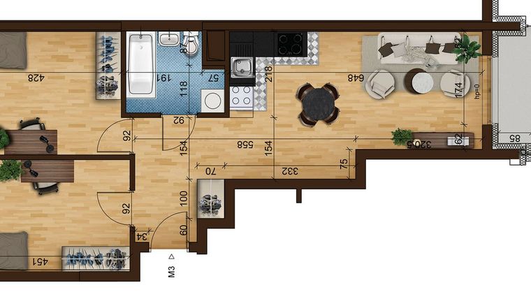Rzut - Mieszkanie na sprzedaż 3 pokoje o powierzchni 58,4 m² - numer 6C.3 w Mierzeja Wiślana etap III