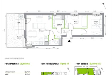 Rzut - Mieszkanie na sprzedaż 3 pokoje o powierzchni 55,72 m² - numer A/0/56 w Krakowska Vita
