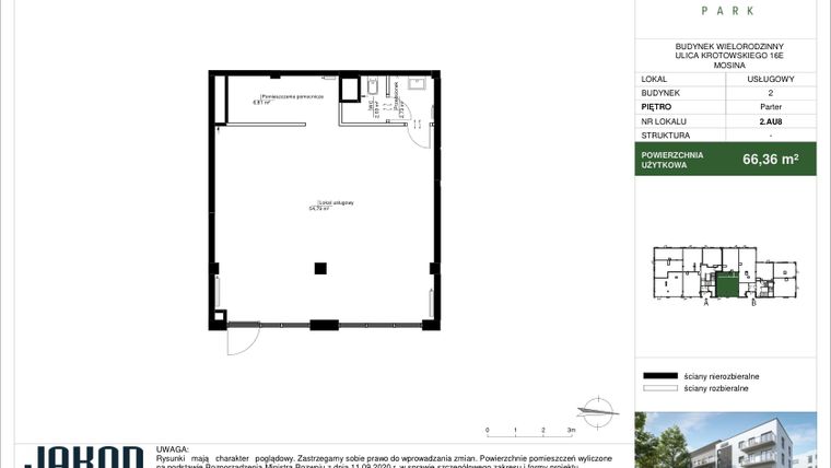 Rzut - Lokal użytkowy na sprzedaż 1 pokój o powierzchni 66,36 m² - numer 2.AU8 w Mosina Park