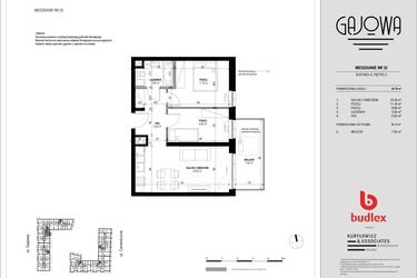 Rzut - Mieszkanie na sprzedaż 3 pokoje o powierzchni 50,29 m² - numer 33 w Gajowa bud. A