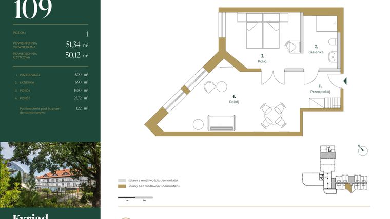 Rzut - Mieszkanie na sprzedaż 2 pokoje o powierzchni 51,34 m² - numer 109 w Kyriad Karkonosze