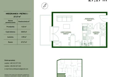 Rzut - Mieszkanie na sprzedaż 1 pokój o powierzchni 27,17 m² - numer 8 w Bukowa etap II