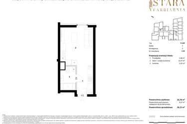 Rzut - Mieszkanie na sprzedaż 1 pokój o powierzchni 26,15 m² - numer 2.04 w Stara Farbiarnia