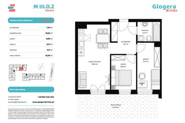 Rzut - Mieszkanie na sprzedaż 3 pokoje o powierzchni 48,46 m² - numer M III.0.2 w Glogera Bricks
