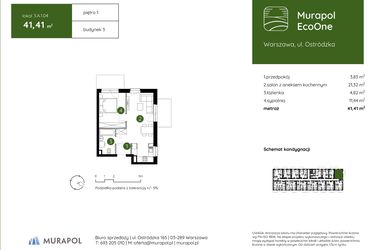 Rzut - Mieszkanie na sprzedaż 2 pokoje o powierzchni 41,41 m² - numer 3.A.1.04 w Murapol EcoOne