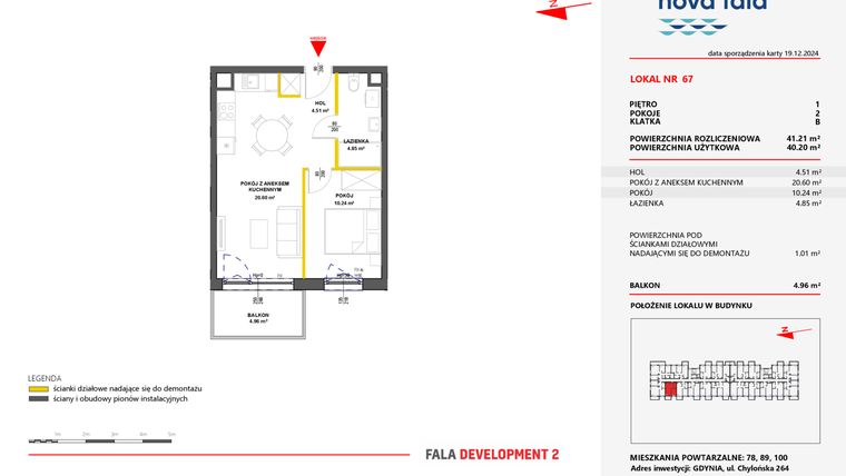 Rzut - Mieszkanie na sprzedaż 2 pokoje o powierzchni 41,21 m² - numer 67 w Miasteczko Nova Fala