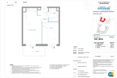 Rzut - Mieszkanie na sprzedaż 2 pokoje o powierzchni 38,85 m² - numer 106F/M034 w Miasteczko Jutrzenki Dzielnica Hortensji