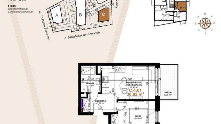 Rzut - Mieszkanie na sprzedaż 2 pokoje o powierzchni 36,02 m² - numer VC.4.01 w Vanda Park