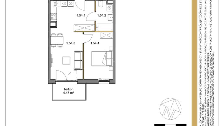 Rzut - Mieszkanie na sprzedaż 2 pokoje o powierzchni 42,08 m² - numer 54 w Osiedle Sfera etap II