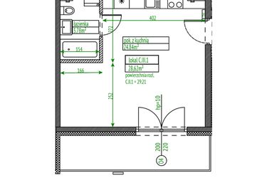 Rzut - Mieszkanie na sprzedaż 1 pokój o powierzchni 28,62 m² - numer C.III.1 w Osiedle Opolska