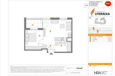 Rzut - Mieszkanie na sprzedaż 2 pokoje o powierzchni 39,49 m² - numer E.25 w Apartamenty Literacka etap 2.2