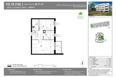 Rzut - Mieszkanie na sprzedaż 2 pokoje o powierzchni 48,17 m² - numer 1G.10.10 w Zielone Zamienie IX