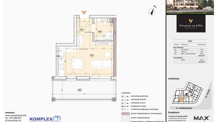 Rzut - Mieszkanie na sprzedaż 1 pokój o powierzchni 22,41 m² - numer M10 w Przystań na Klifie