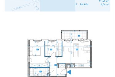 Rzut - Mieszkanie na sprzedaż 3 pokoje o powierzchni 61,66 m² - numer F14 w Osiedle Botaników etap F