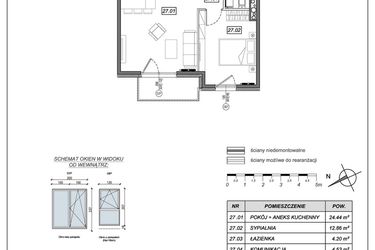 Rzut - Mieszkanie na sprzedaż 2 pokoje o powierzchni 46,03 m² - numer 9.B.27 w Nowe Południe bud. 9