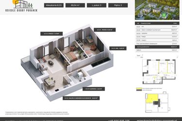 Rzut - Mieszkanie na sprzedaż 3 pokoje o powierzchni 66,54 m² - numer B.2.5 w Dobry Poranek