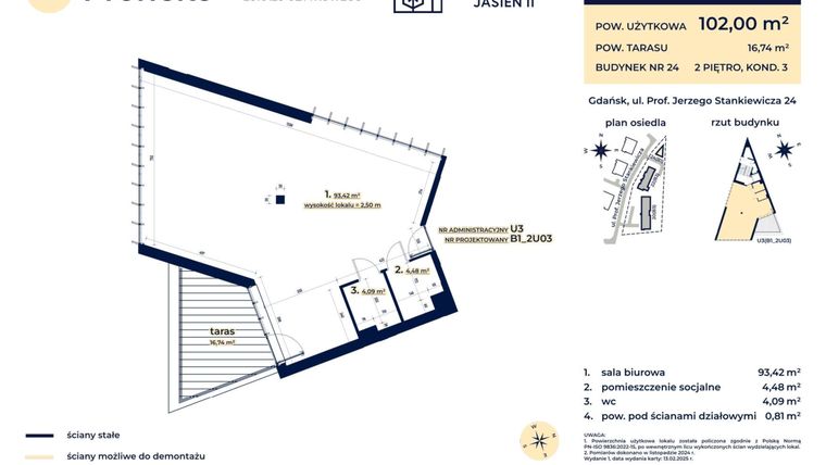 Rzut - Lokal użytkowy na sprzedaż 1 pokój o powierzchni 102 m² - numer U3 w Kaskada Jasień - etap II