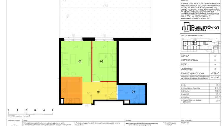 Rzut - Mieszkanie na sprzedaż 2 pokoje o powierzchni 47,28 m² - numer A6 w Augustówka Residence