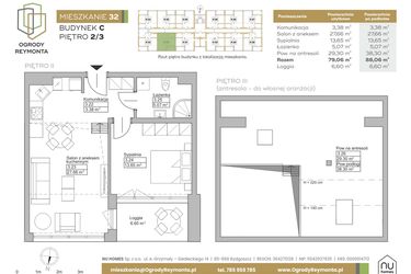 Rzut - Mieszkanie na sprzedaż 2 pokoje o powierzchni 79,06 m² - numer M32 w Ogrody Reymonta