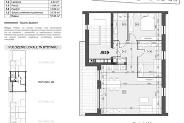 Rzut - Mieszkanie na sprzedaż 4 pokoje o powierzchni 69,15 m² - numer JB2 w Wzgórze Zelwerowicza