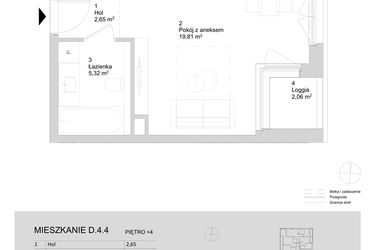 Rzut - Mieszkanie na sprzedaż 1 pokój o powierzchni 27,78 m² - numer D.4.4 w ATAL Parkowa