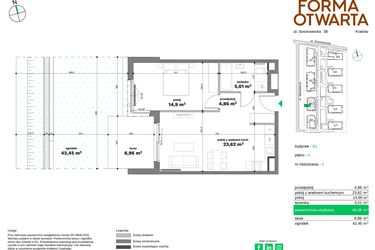 Rzut - Mieszkanie na sprzedaż 2 pokoje o powierzchni 48,39 m² - numer B1-4 w Forma Otwarta etap II