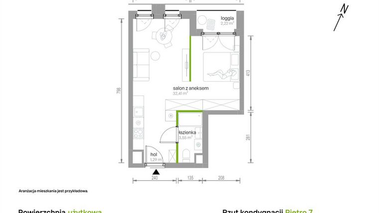 Rzut - Mieszkanie na sprzedaż 1 pokój o powierzchni 37,25 m² - numer 7/A/10 w Kijowska Vita