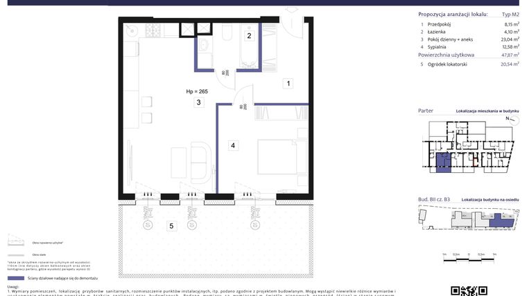 Rzut - Mieszkanie na sprzedaż 2 pokoje o powierzchni 47,87 m² - numer B3 – M0.6 w Primacasa