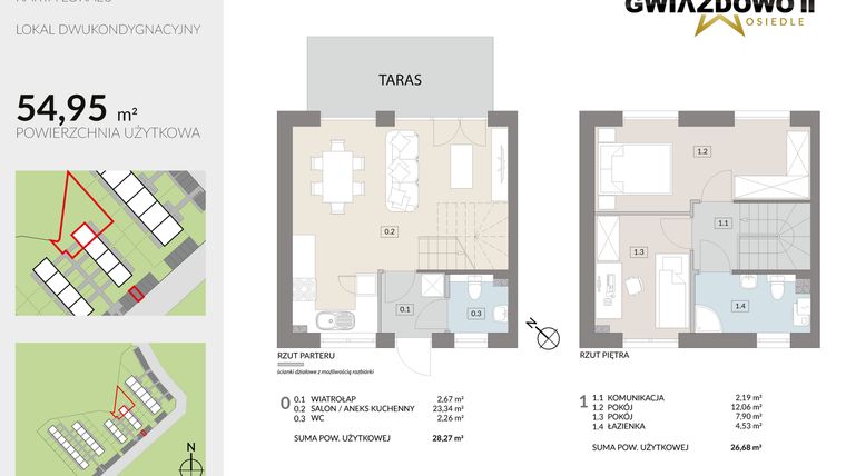 Rzut - Dom na sprzedaż 4 pokoje o powierzchni 54,95 m² - numer O11.1 w Gwiazdowo II