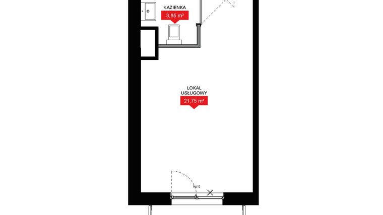 Rzut - Mieszkanie na sprzedaż 1 pokój o powierzchni 25,6 m² - numer A2 192LU w 29L - Apartamenty inwestycyjne