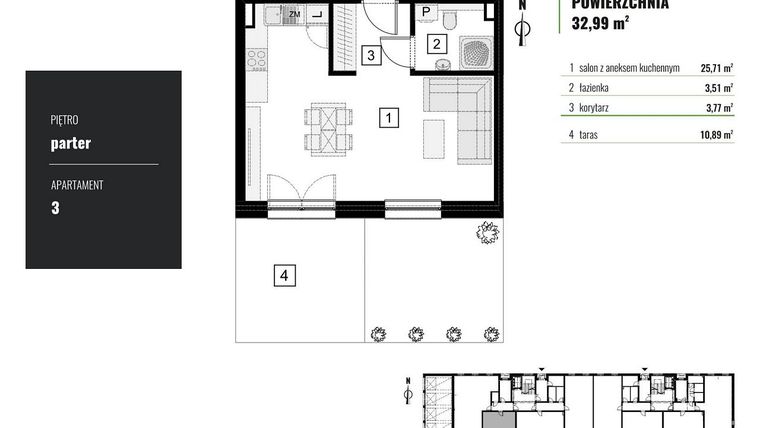 Rzut - Mieszkanie na sprzedaż 1 pokój o powierzchni 32,99 m² - numer M.3 w Zielony Horyzont II