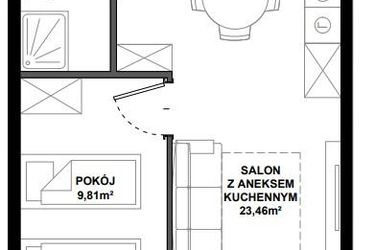 Rzut - Mieszkanie na sprzedaż 2 pokoje o powierzchni 38,48 m² - numer A.112 w Apartamenty Bałtyk