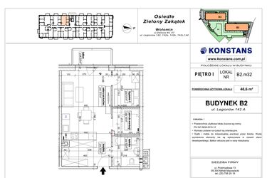 Rzut - Mieszkanie na sprzedaż 2 pokoje o powierzchni 46,6 m² - numer B2.32 w Osiedle Zielony Zakątek- etap II