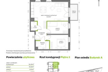 Rzut - Mieszkanie na sprzedaż 3 pokoje o powierzchni 60,19 m² - numer A/3/45 w Niepołomicka Vita
